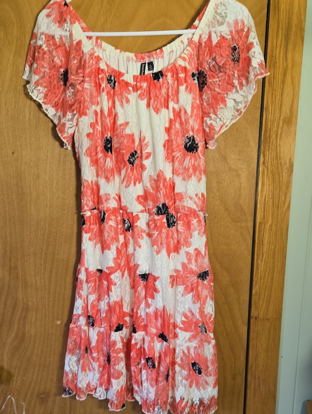 HeartSoul White Dress with Coral Floral Print